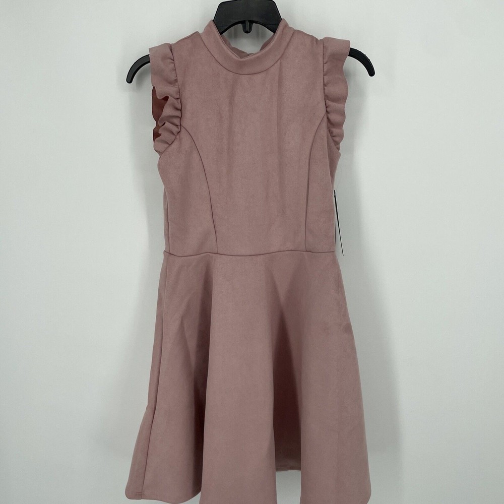 Ava & Yelly Girls Pink Mock Neck Faux Suede Dress, NWT Size 8